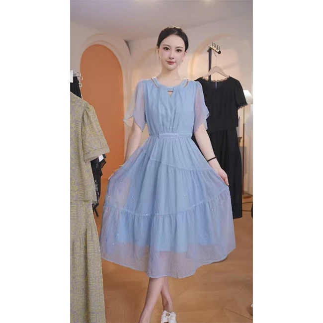 【赠送运费险】L8914 2025年夏季新款气质显白收腰显瘦中长款连衣裙