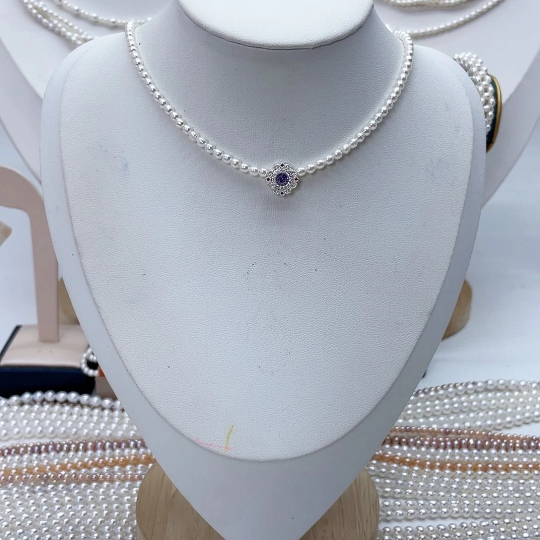 颈饰银S925镶嵌淡水珍珠