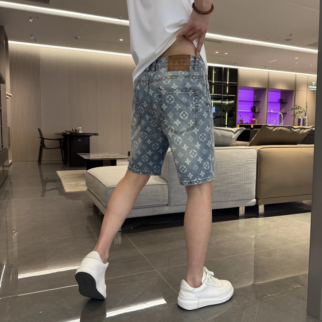 男士爆款夏季老花薄款轻奢高定五分裤个性短牛仔裤时尚短裤9780-1