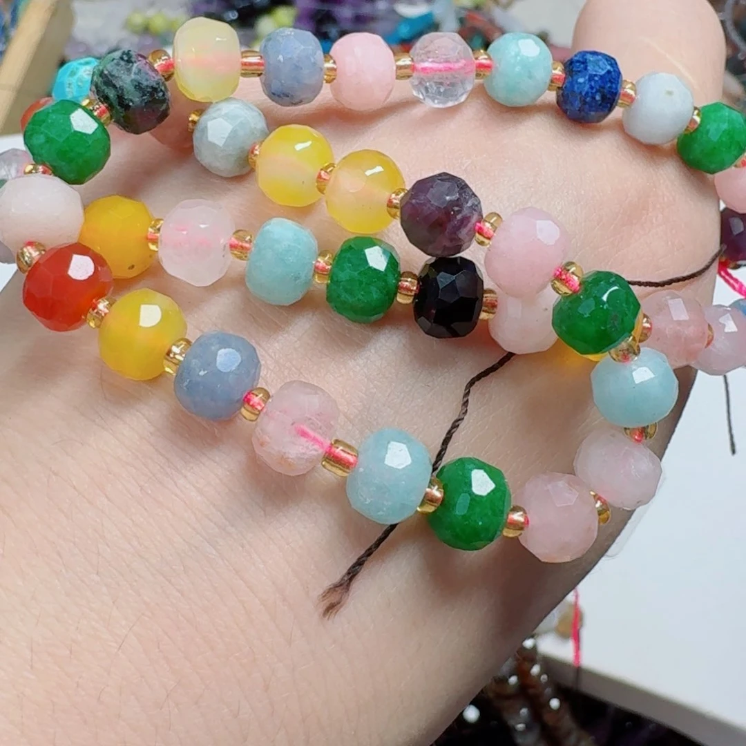 玛瑙/玉髓合金珠宝半成品8切面多宝车轮一条