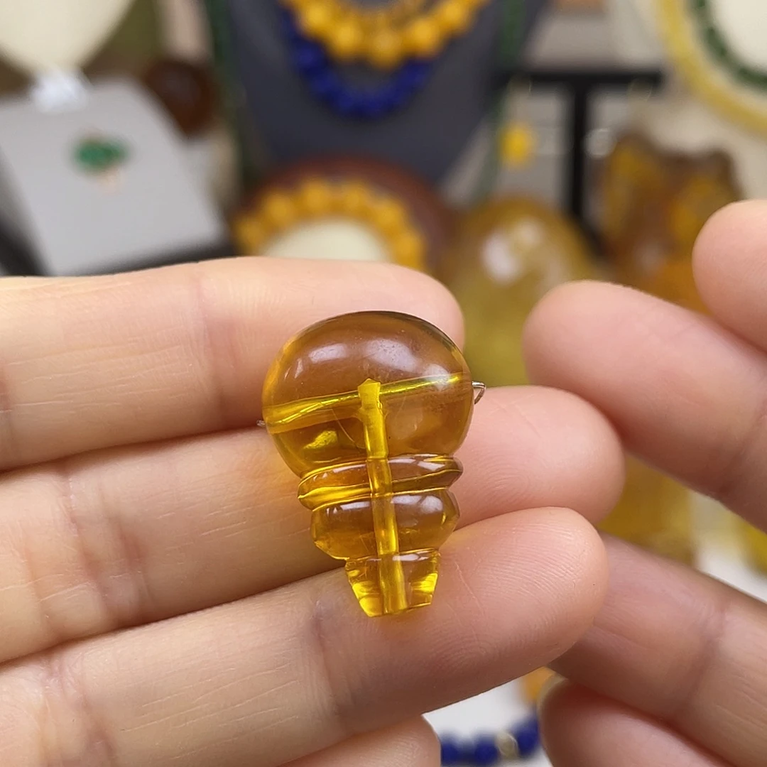 琥珀未镶嵌珠宝奇石墨西哥蓝珀三通 厚13.7