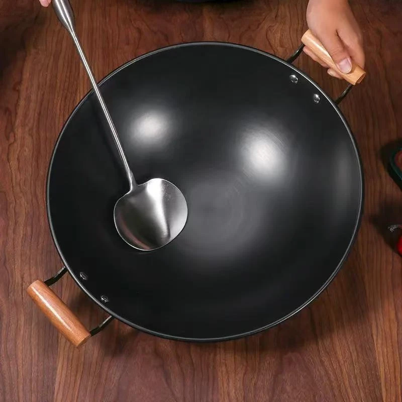z双耳大铁锅防烫木耳煤气灶锅家用铁锅加厚无涂层物理不粘锅商用