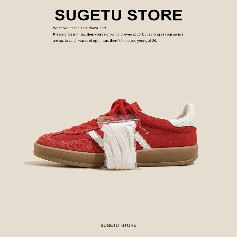 红色德训鞋女百搭明星同款网红美式鞋子厚底休闲阿甘板鞋ins潮鞋