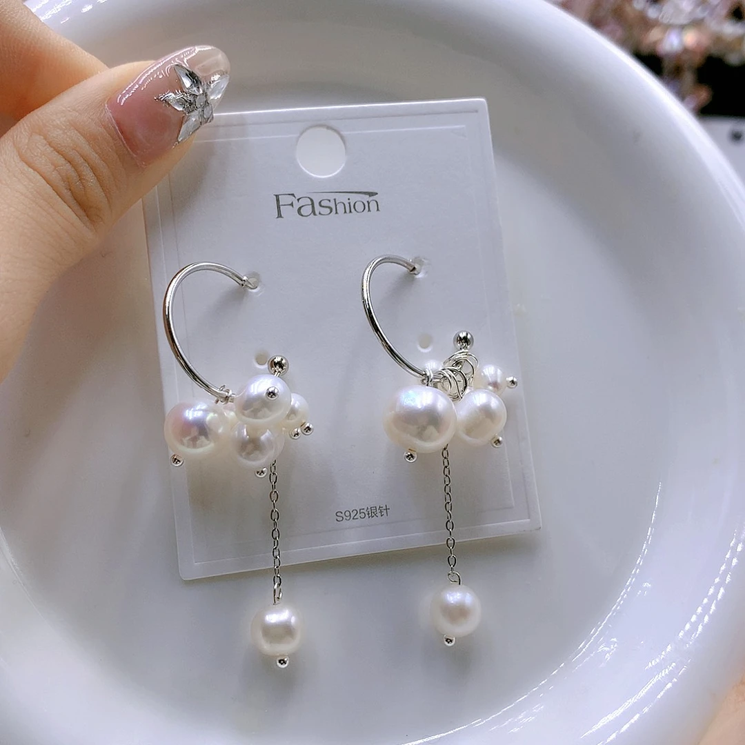 银S925镶嵌耳饰淡水珍珠