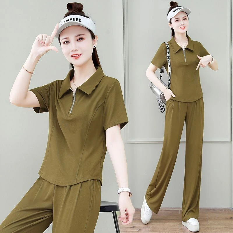 【冰丝套装+运费险】2025新款大码时尚夏季T袖阔腿裤两件套装！