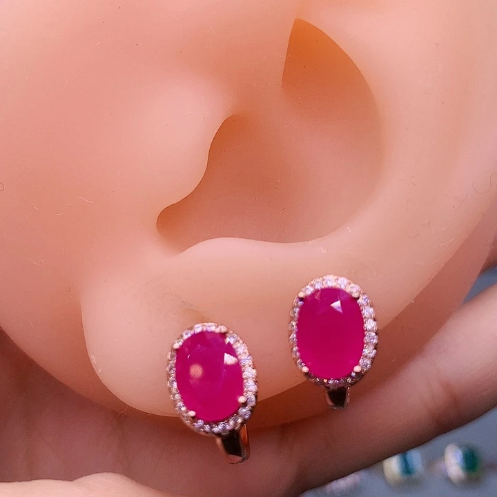 红宝石银S925镶嵌耳饰