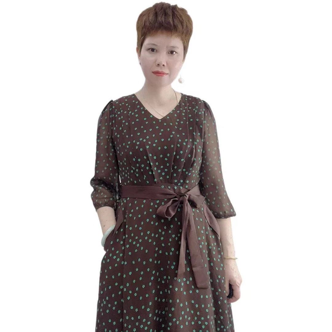 秋装新款时尚收腰显瘦中长款碎花连衣裙