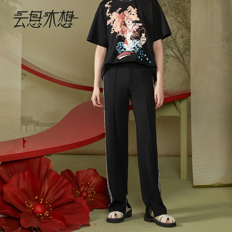 Ysimo-X云思木想原创中国风2024夏季新款侧边织带开叉休闲裤11741