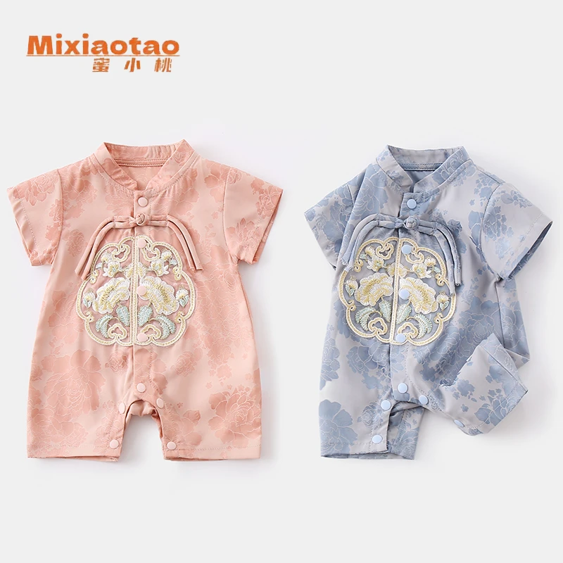 夏款梦华录睡袍闭档哈衣哈衣宝宝婴儿儿童衣服短袖清凉旗袍