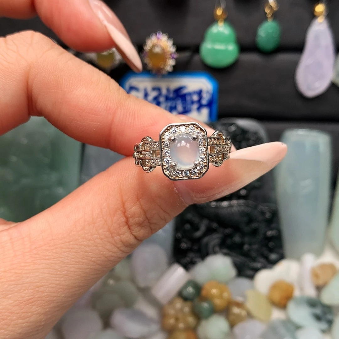 翡翠银S925镶嵌颈饰戒指