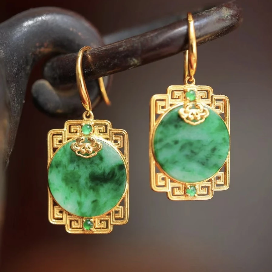 18k金翡翠圆牌耳坠ZS