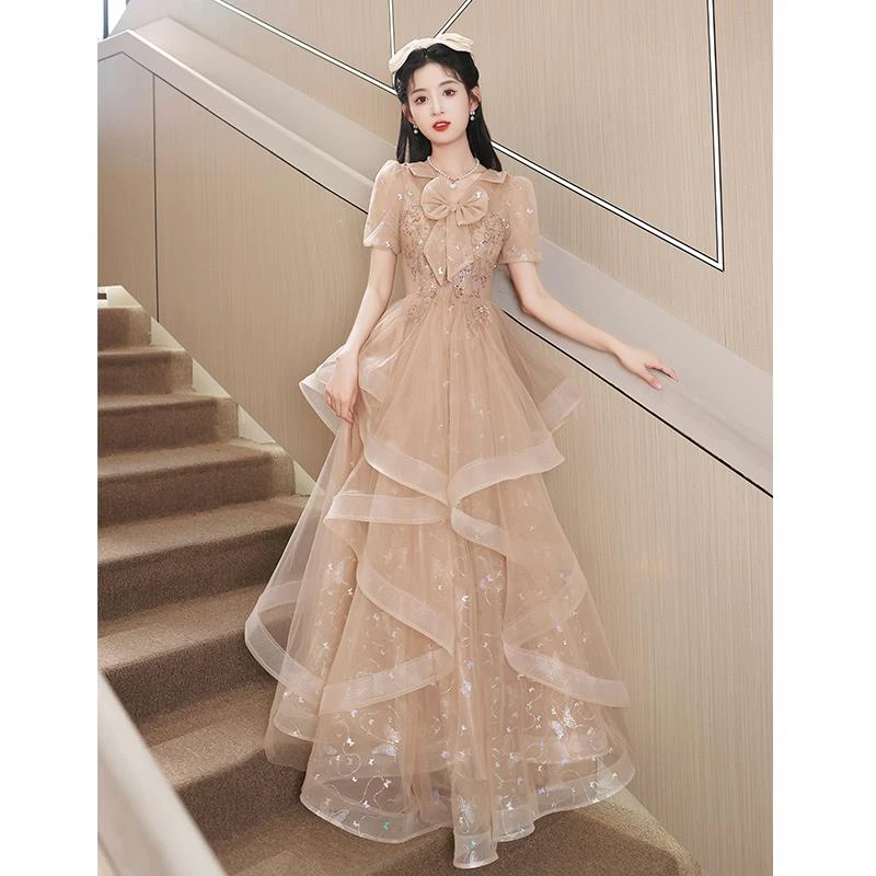 香槟色晚礼服女2025新款轻奢小众高端高级感公主裙艺考主持成人礼