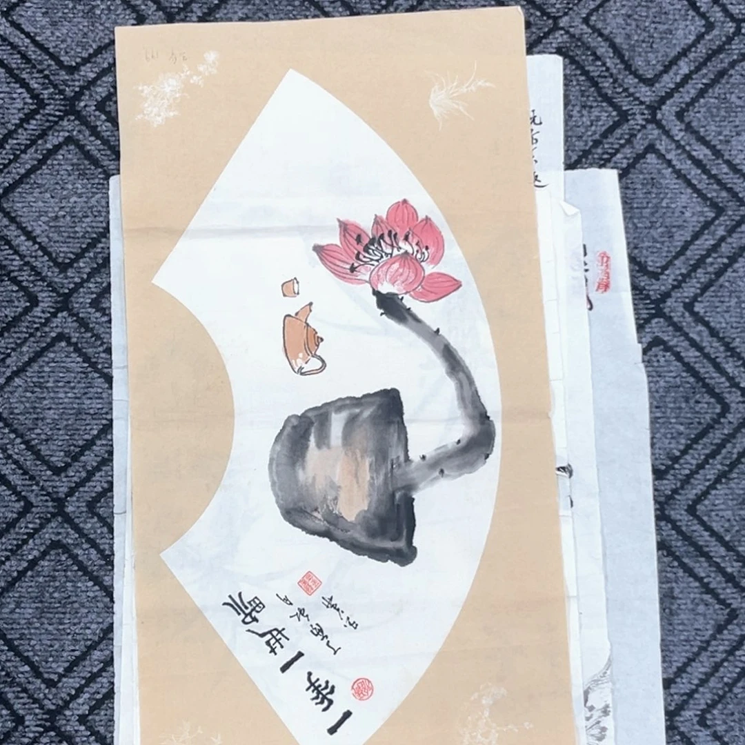 国画玉华老师扇形花鸟作品赵1