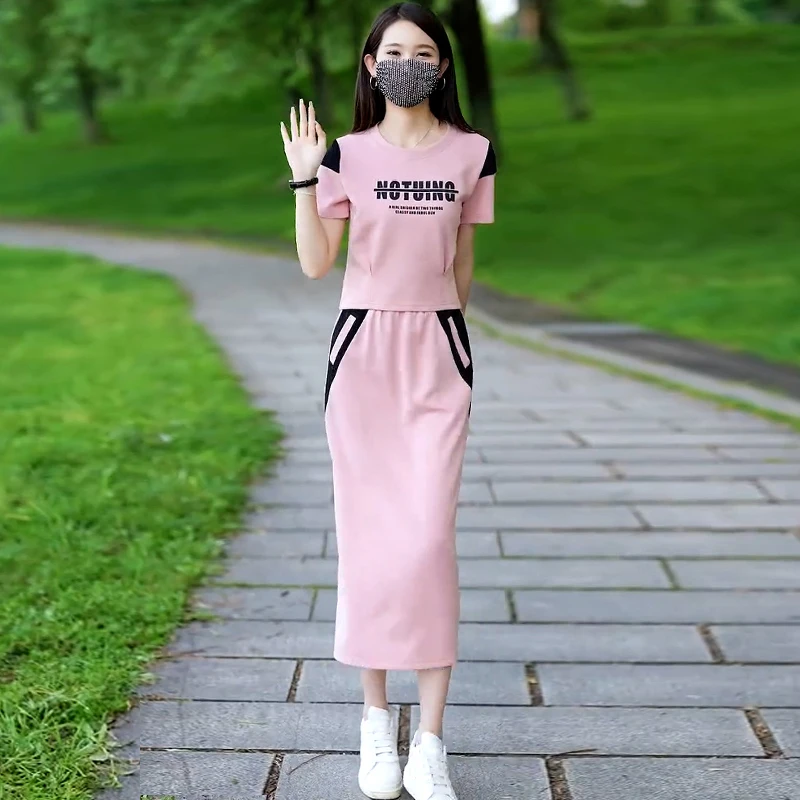 高含棉时尚设计感运动服套装裙女2025年夏季新款休闲半身裙两件套