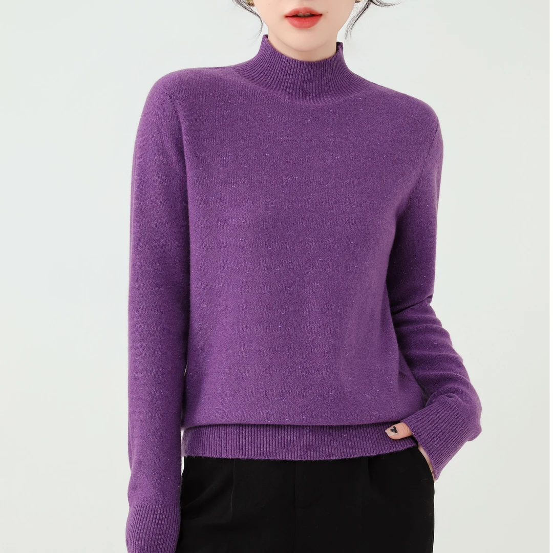 秋冬新款半高领时尚打底衫点子纱洋气套头针织衫DZX6167