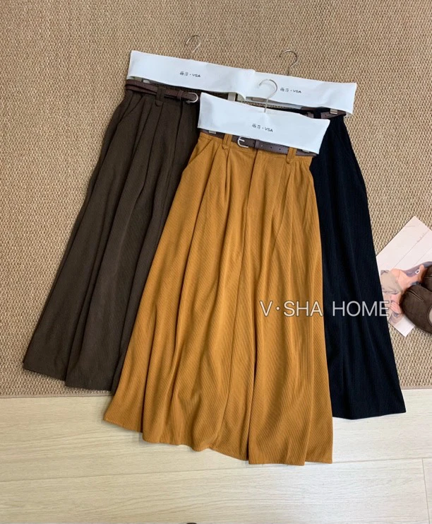 薇莎1881【现货】灯芯绒A字伞裙配皮带