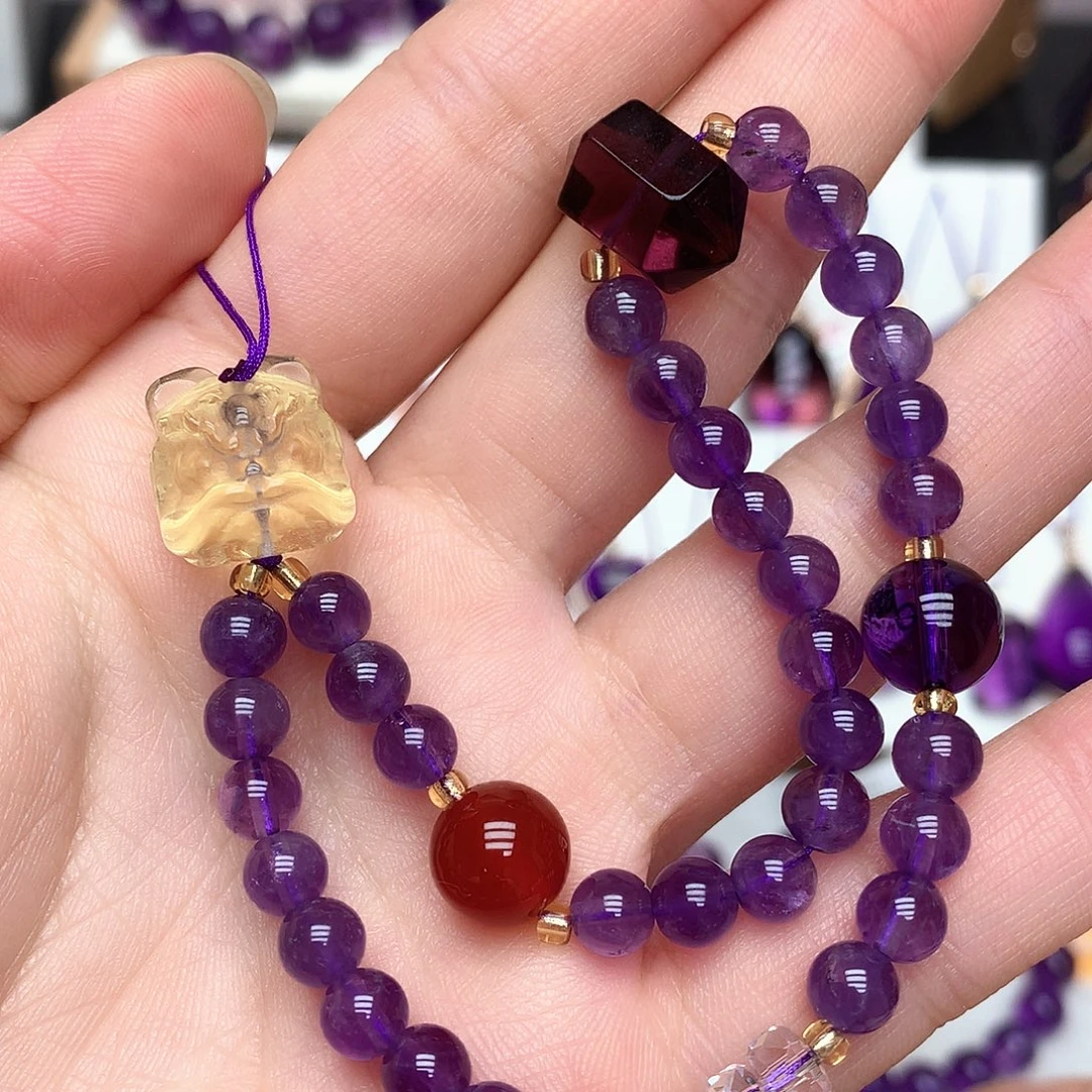 珠宝半成品紫晶未镶嵌L 黄色醒狮手机挂件