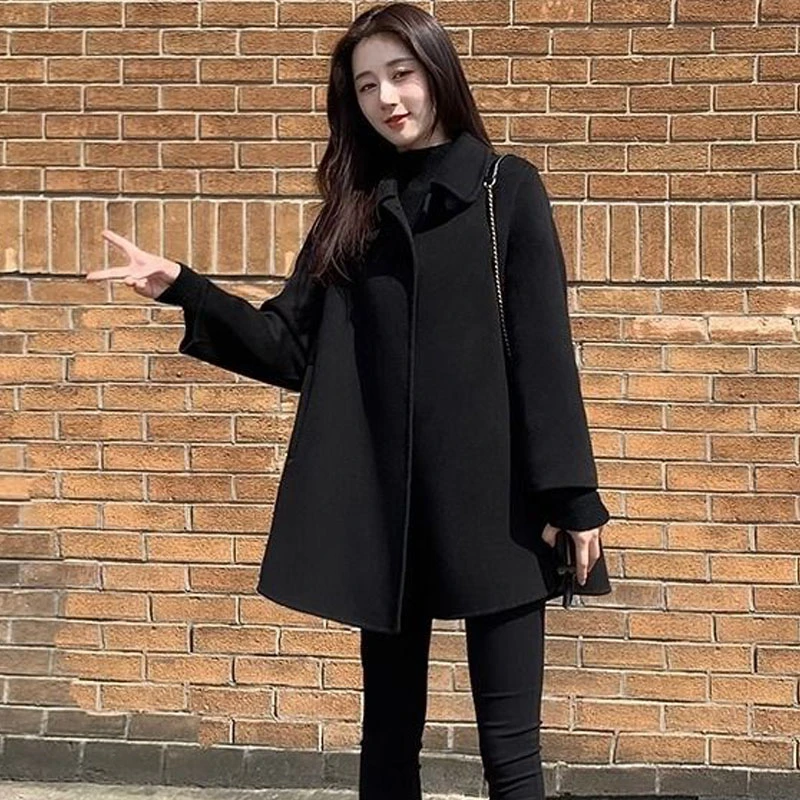 韩版女小个子宽松大码显瘦毛呢大衣毛呢外套秋冬双面呢子呢大衣