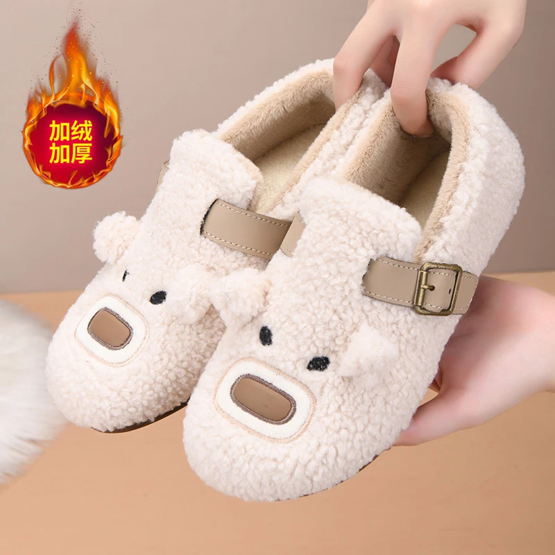 冬新款毛毛鞋舒适防滑妈妈鞋百搭休闲鞋二棉鞋女一脚蹬保暖豆豆鞋