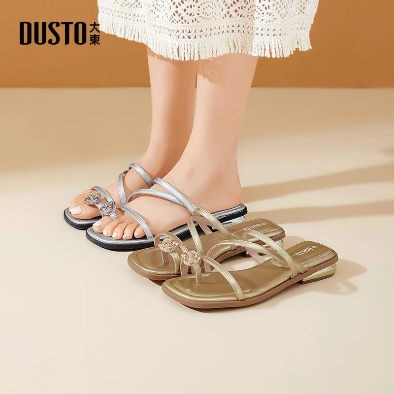 大东休闲女鞋夏季新款时尚百搭外穿平底凉拖鞋小众舒适鞋子女0078