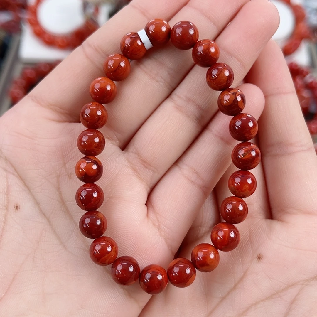 南红玛瑙未镶嵌瓦西牛血锦红火焰单圈8mm