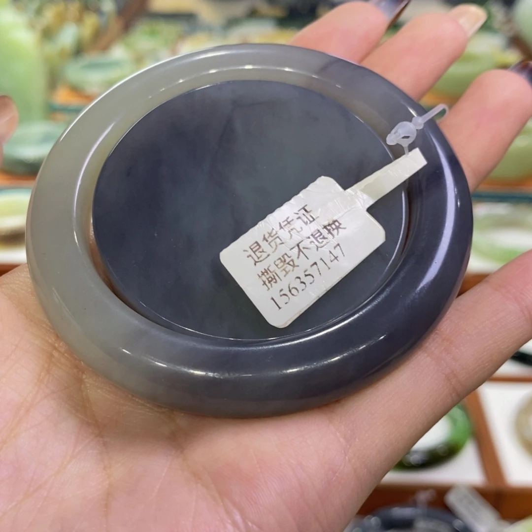 和田玉未镶嵌手镯青海意境烟紫套镯55/56