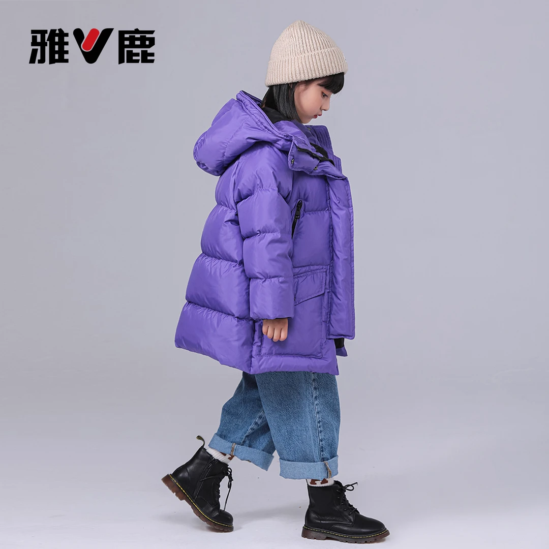 ZZ雅鹿儿童极寒款加厚羽绒服男女童中长款连帽中大童外套秋冬防风