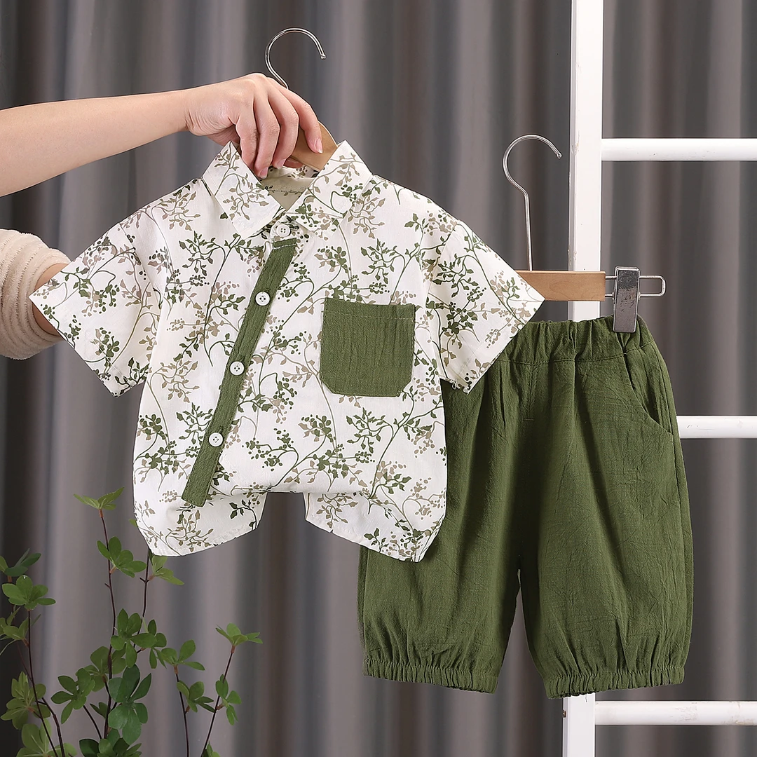 男童夏装套装2025新款儿童夏季短袖短裤两件套帅气男孩新中式唐装