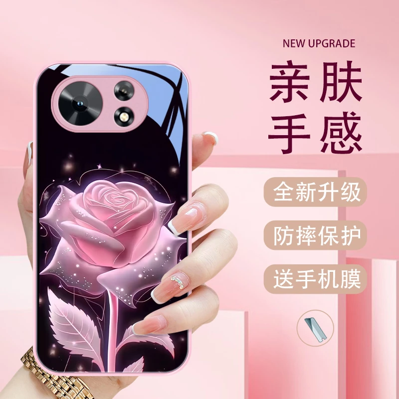 如愿花朵适用华为麦芒40手机壳时尚女款散热玻璃壳高颜值防摔网红