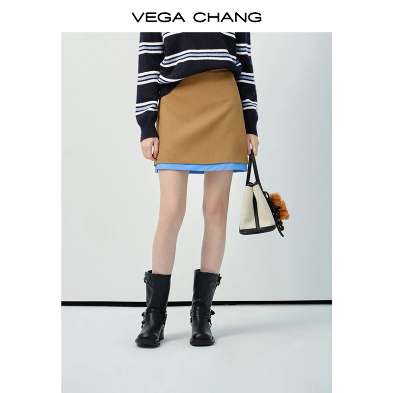VEGA CHANG撞色半身裙女2025新款春季套装知识分子风时尚高级半裙