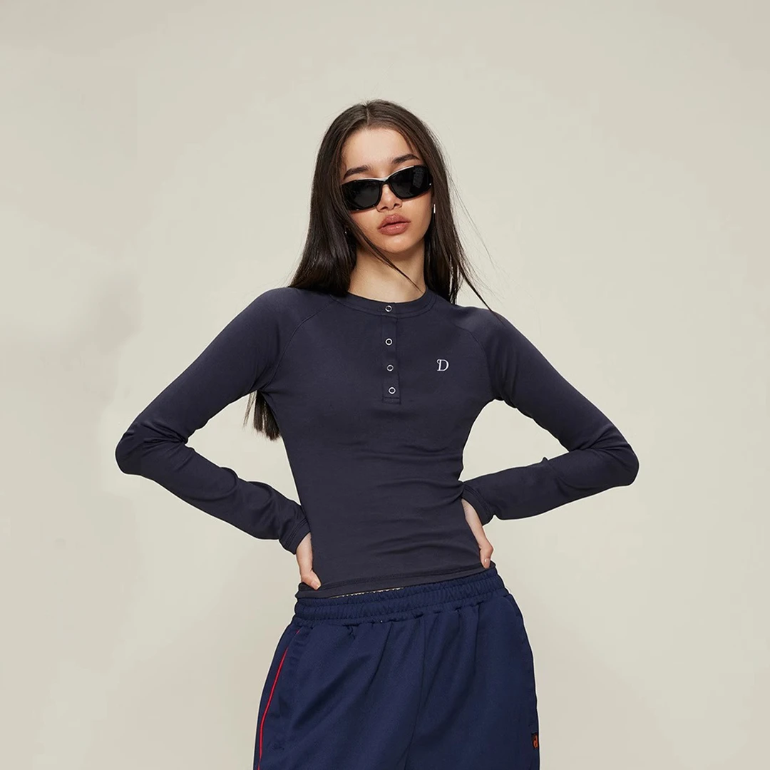 SMILE DDD基础大圆领长袖T美式辣妹时尚秋冬收腰爵士内搭打底衫女