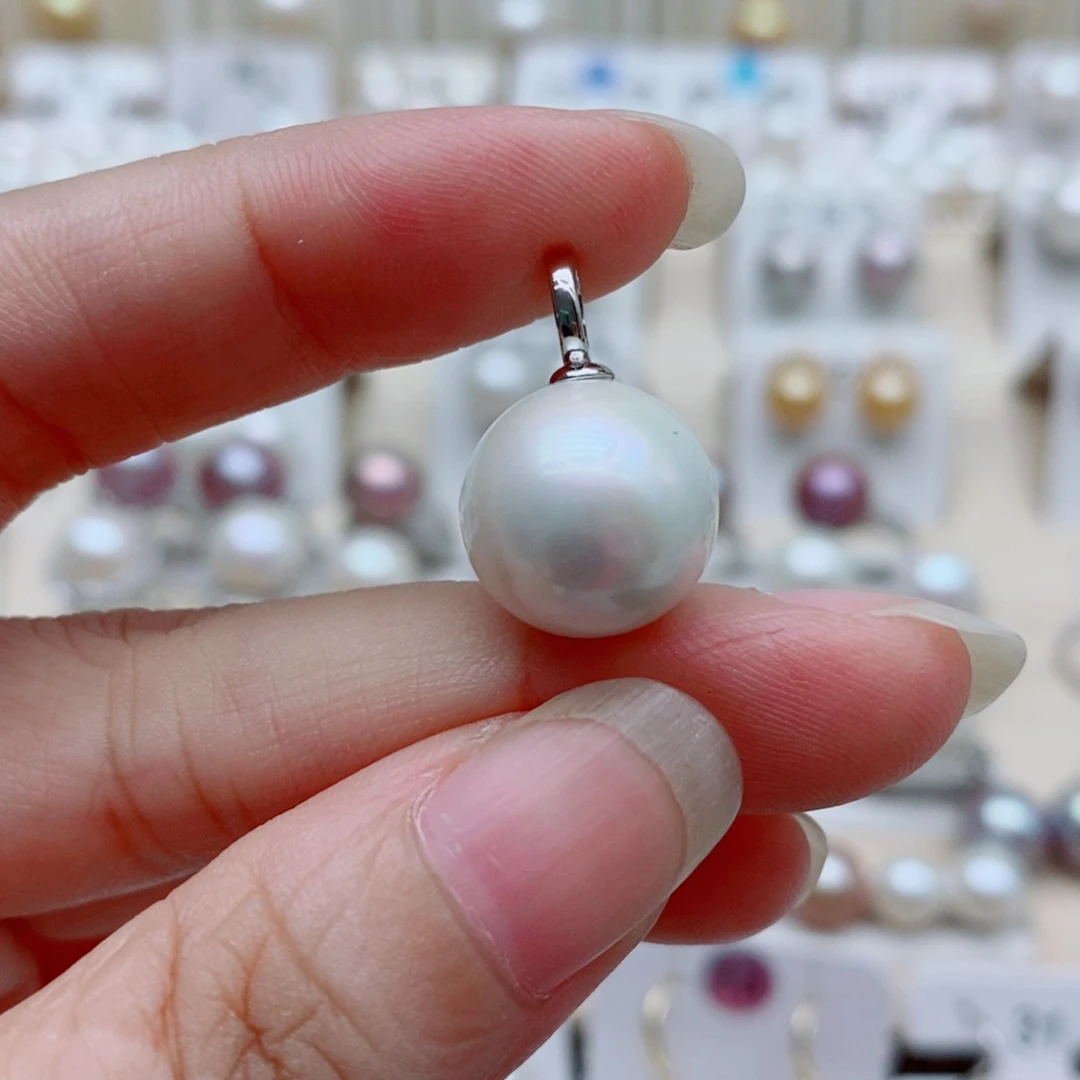 淡水珍珠银S925镶嵌吊坠(赠链)13mm