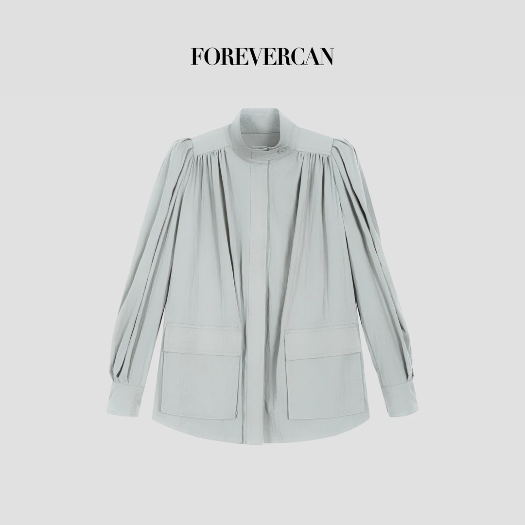 FOREVERCAN“烟雨阑珊”莱赛尔天丝设计感风琴褶羊角袖外套 SC22806
