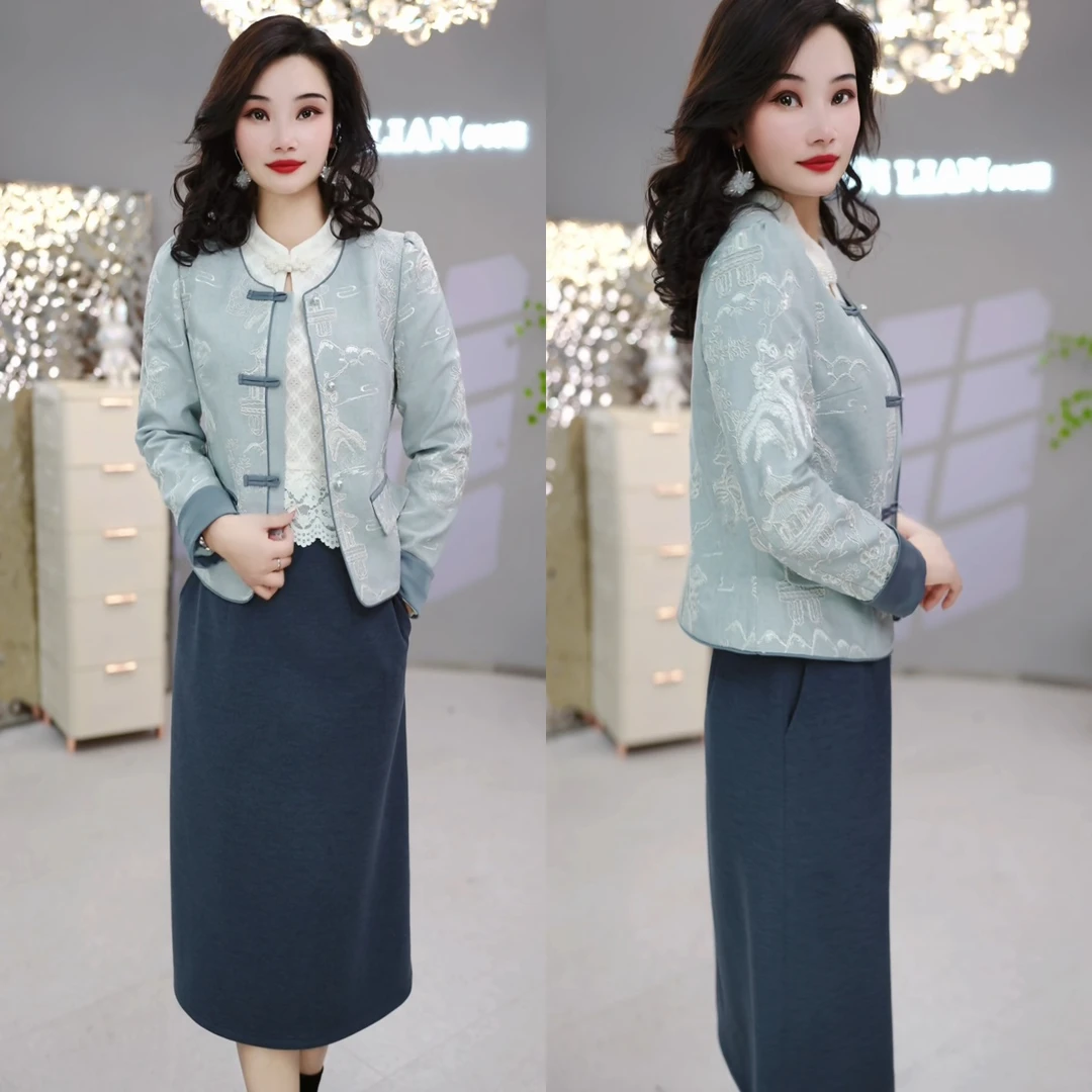 外套+连衣裙 2025春季新中式国风时尚气质显瘦两件套连衣裙M-4XL