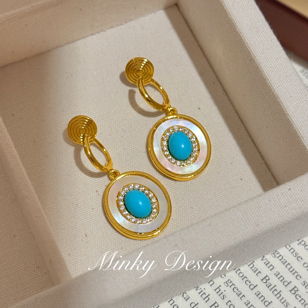 铜合金耳饰 「蓝楹语」蓝色复古蚊香盘耳夹无耳洞耳钉耳环气质耳饰