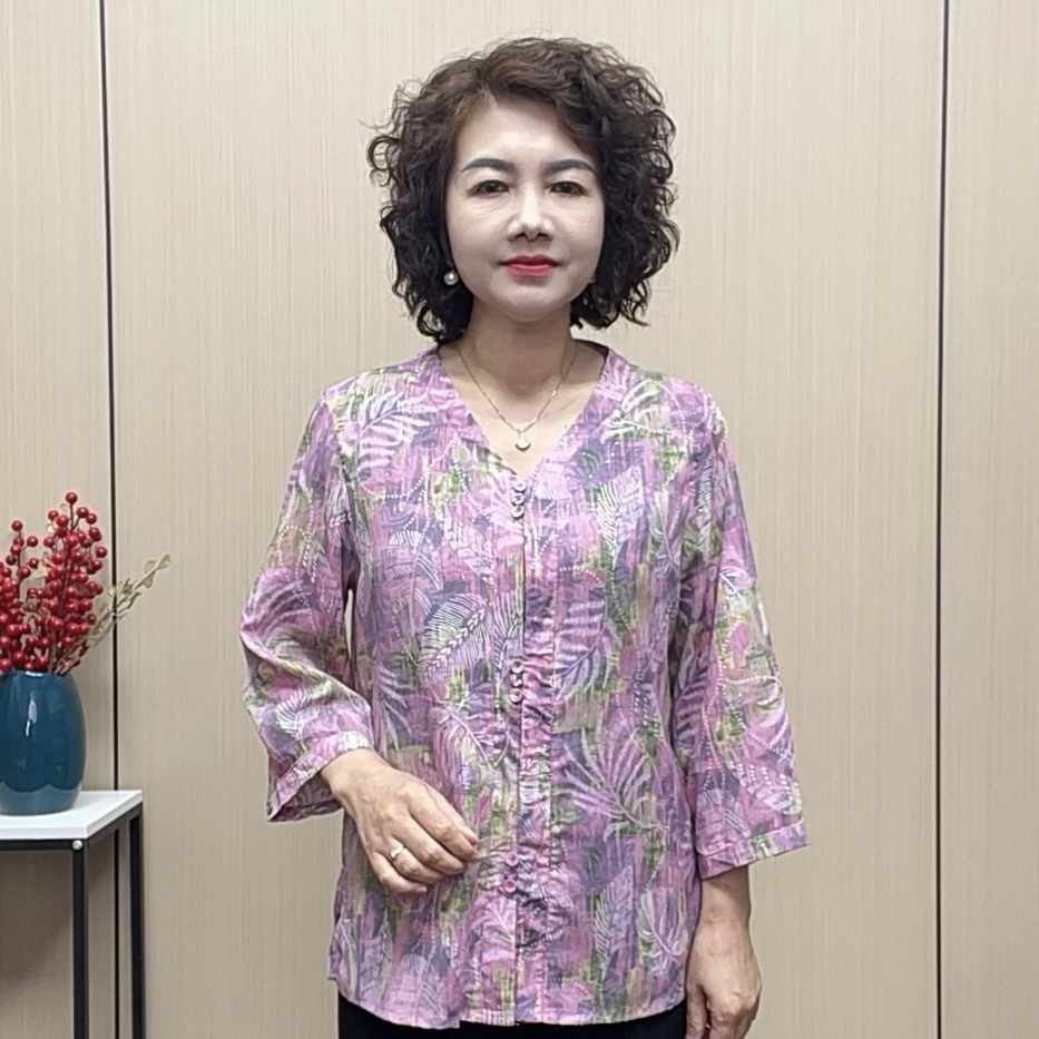 2025夏季时尚中袖洋气中老年减龄气质新款透气遮肚宽松妈妈装