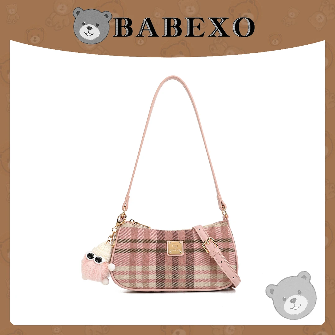 【刘叮当甄选】BABEXO/轻奢时尚时尚法包单肩斜挎包9050格子粉