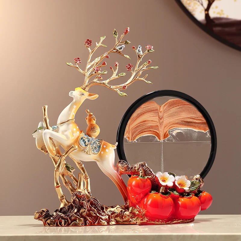 流沙画招财福鹿客厅摆件家居电视柜酒柜装饰品新房子搬家礼物礼品