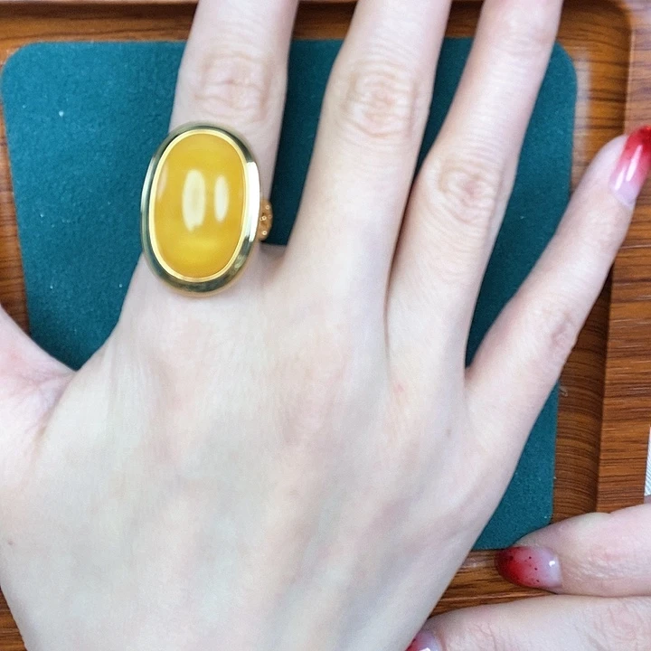 蜜蜡戒指银S925镶嵌戒指