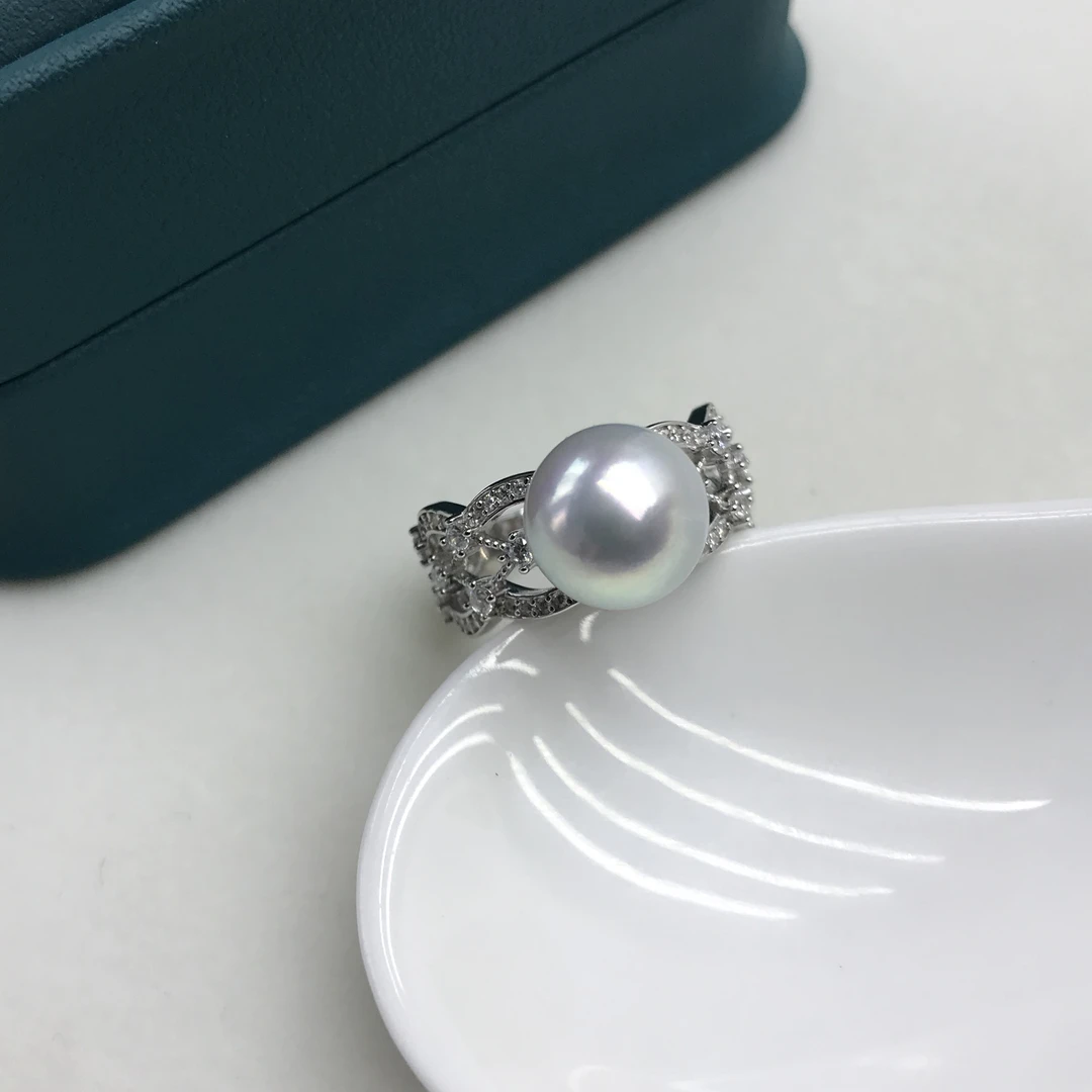 海水akoya真多麻蕾丝镂空款戒指S925可调节9-10mm