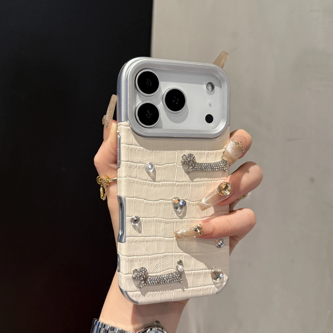 小众立体水钻小狗适用苹果16ProMax手机壳iPhone16全包13软17Prom