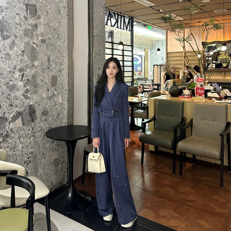 【交个朋友专属】高级感西装套装女烫钻镂空外套阔腿裤两件套