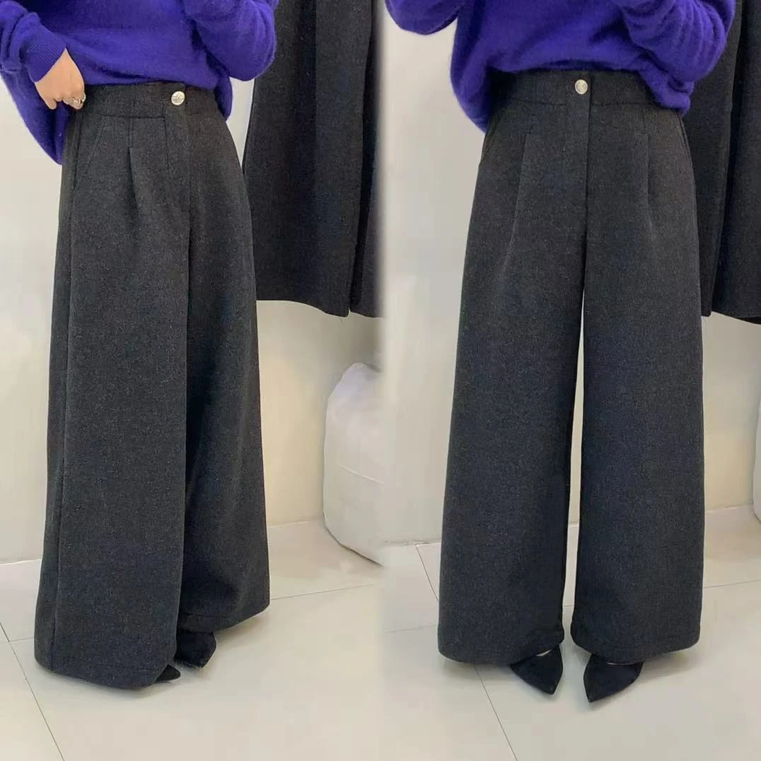 加绒休闲裤女秋冬新款时尚百搭显瘦垂感直筒阔腿裤羊绒休闲女裤