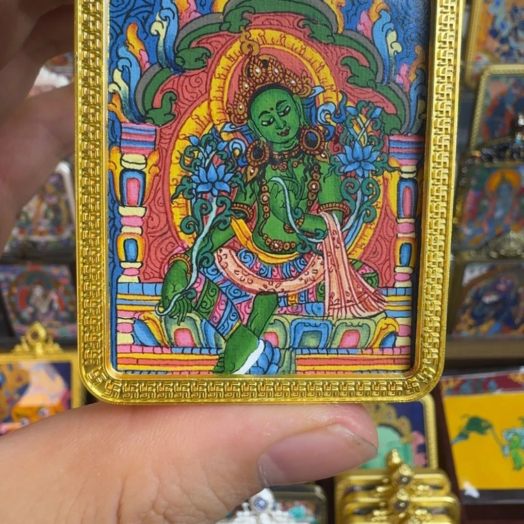 吊坠纯手绘齐岗绿度母唐卡