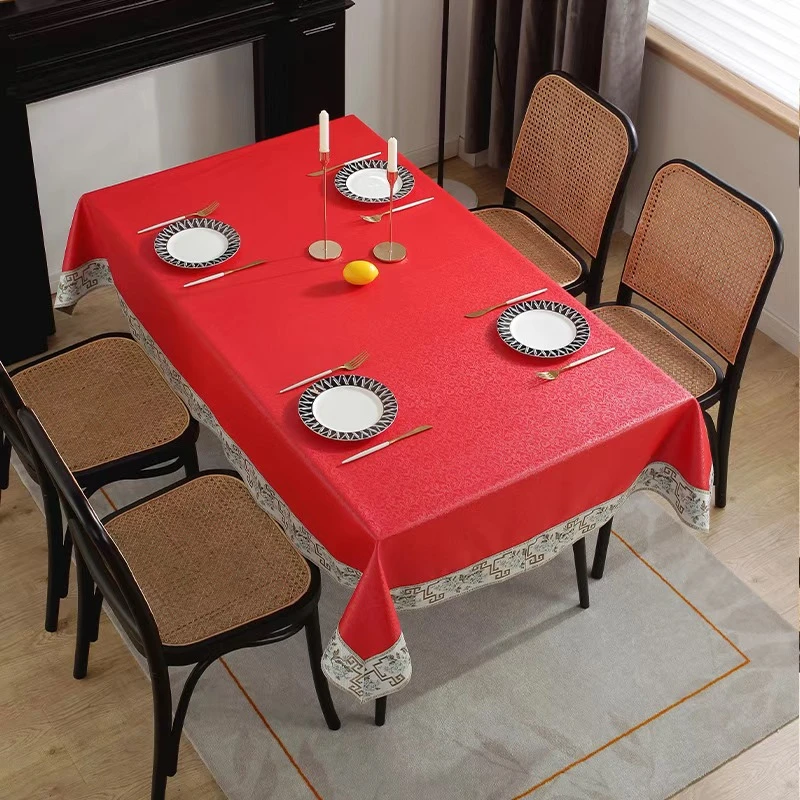 中式轻奢防水防油长方形餐桌布家用防烫免洗酒店高档加厚台布桌垫