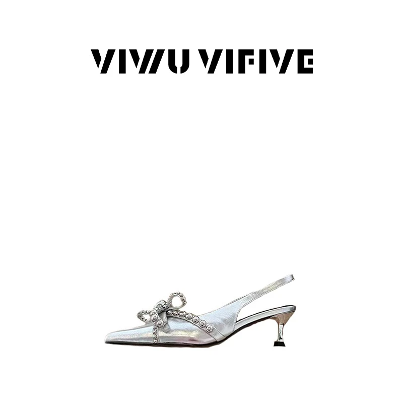 V5 VIWU.VIFIVE「珠韵」25年春夏欧若风新款百搭纯色后空猫跟女鞋