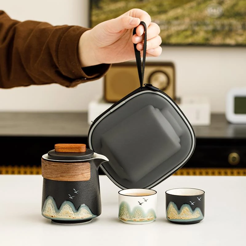 述泥故宫文创山河快客杯一壶两杯旅行茶具套装便携式泡茶杯伴手礼