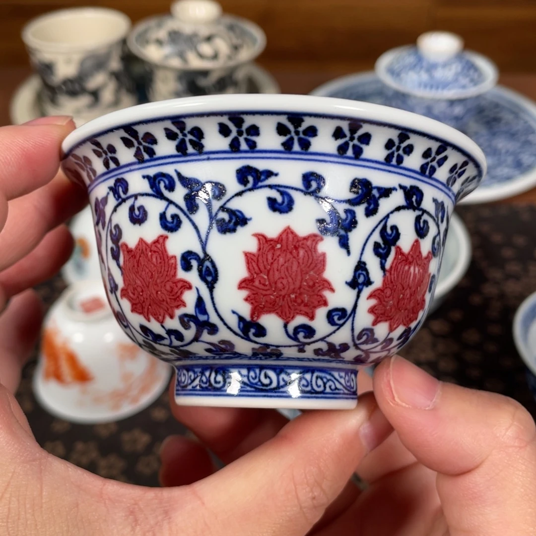 瓷片柴窑青花釉里红压手杯