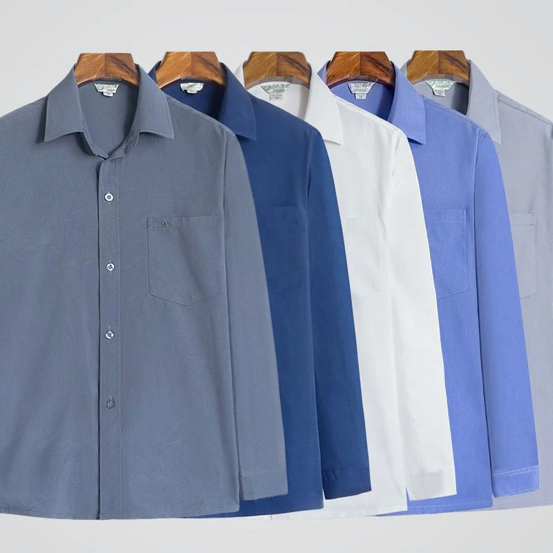中老年人男士长袖衬衫夏季薄休闲衬衣爸爸装纯色宽松轻薄夏天衣服