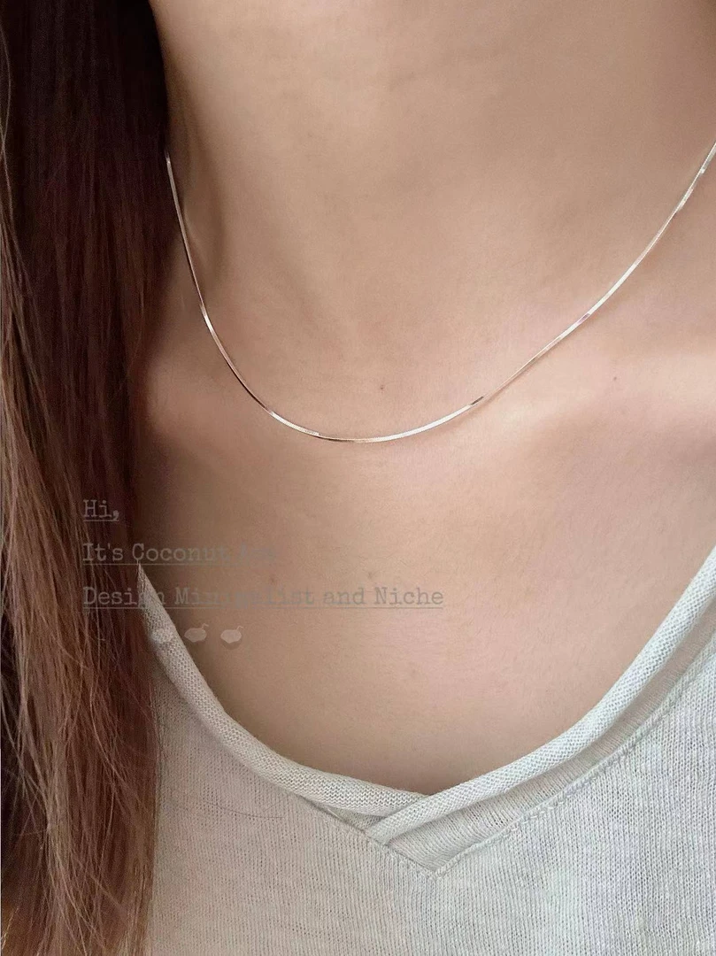 链子925银 「椰饰」韩系春夏925纯银蛇骨素链小众设计感项链